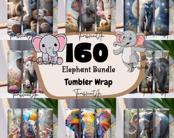 160 Elephant Tumbler Wrap, 20oz Bundle, Baby Elephant Sublimation Designs, Elephant Tumbler wrap bundle, Tumbler, Clip Art, Wall Art