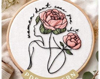 Patrón de bordado floral atrevido – DIY feminista (Patrón PDF)