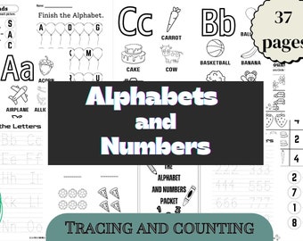 Alphabet and Numbers Tracing and Counting Activity Worksheets