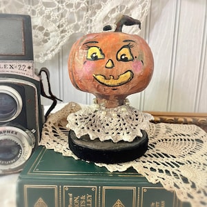 Shirley -Pumpkin Head Bust Halloween Folk Art Paper Mache
