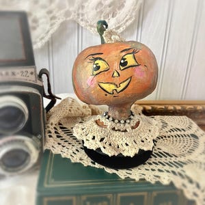 Nellie -Pumpkin Head Bust Halloween Folk Art Paper Mache