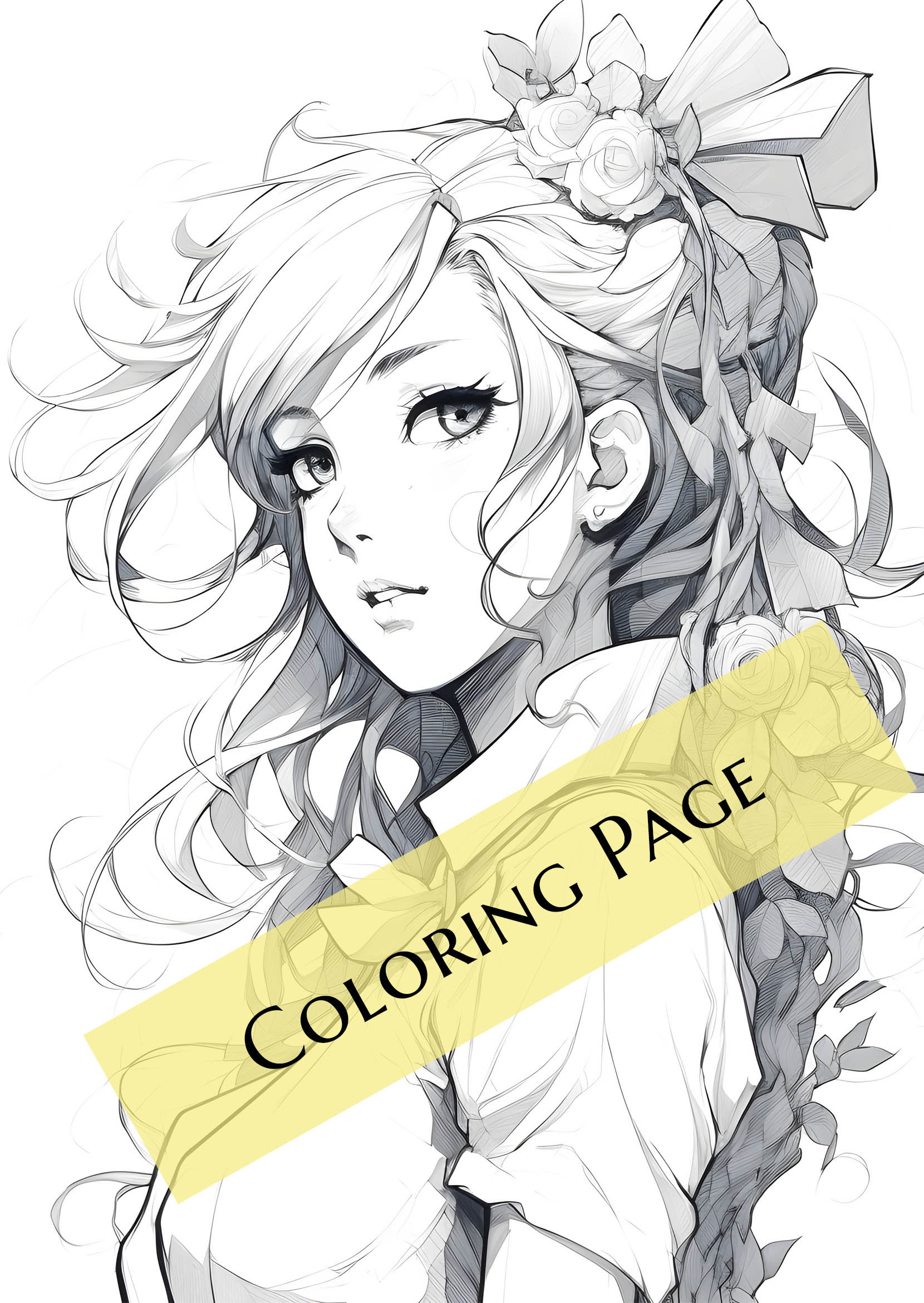 30 Manga Girls Digital Coloring Book Grayscale Beautiful Anime Women ...