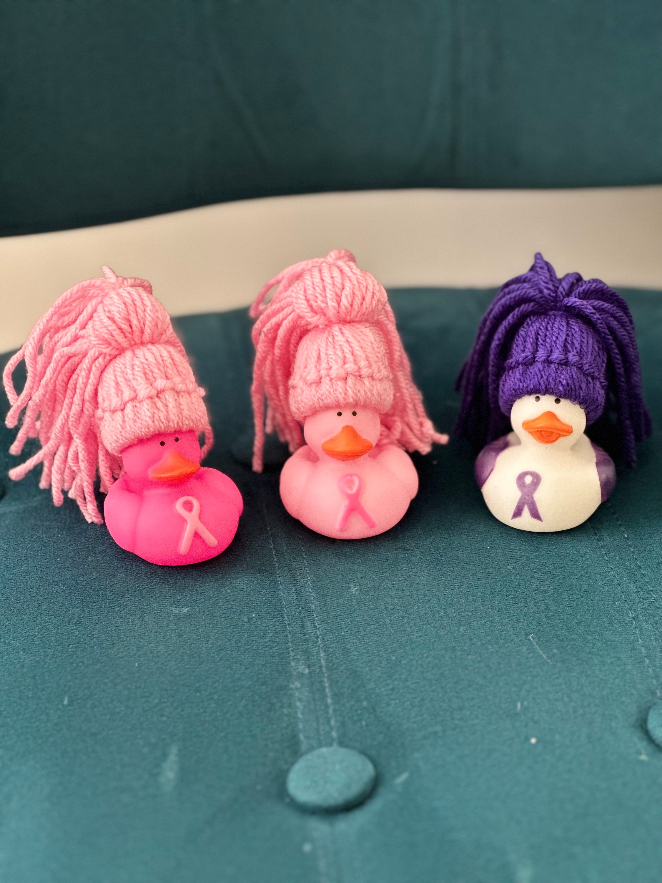 Awareness ribbons pink and purple ducks for someone special, cancer, breast cancer, pancreatic cancer