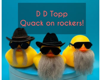 Rubber ducks, unique and one of a kind, rocker ducks, all 3 sold as a set “D D Topp” bearded ducks, long bearded ducks