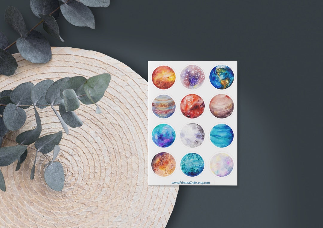 Planets Sticker Sheet Watercolor Stickers Solar System Stickers Unique ...