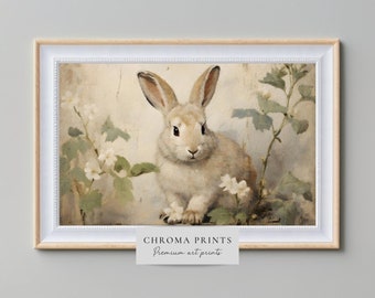 Nursery Wall Art Vintage Bunny Painting, Kids Bedroom Decor Digital PRINT, Cute Rabbit Illustration Baby Room Decor