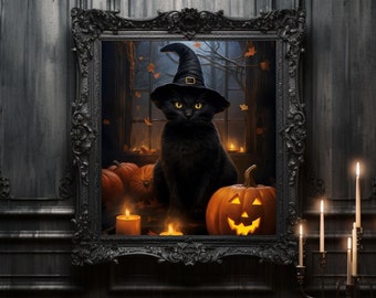 Impresión de arte de bruja gato negro / cartel de la academia oscura / decoración gótica / arte de pared brujo / decoración de Halloween / impresiones cromáticas