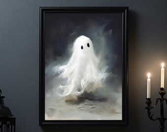 Ghost Painting Print | Halloween Decorations Indoor | Haunted House Painting | Vintage Aesthetic | Dark Academia | Dark Cottagecore