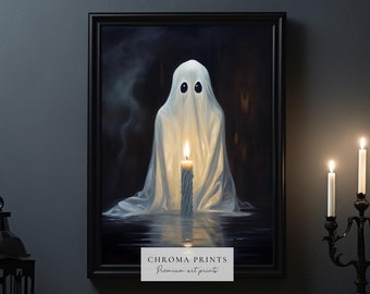 Fantôme avec une peinture de bougie | affiche vintage | Décor d’Halloween | Art mural sombre | Académie sombre | Fantôme obsédant | Impression numérique
