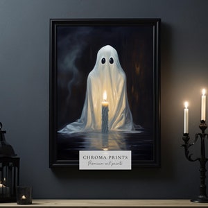 Geist mit Kerze Gemälde | Vintage Poster | Halloween Deko | Dunkle Wandkunst | Dark Academia | Spukender Geist | Digitaldruck