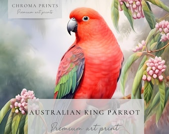 Parrot Painting Art Print | Bird Artwork | Tropical Bird | King Parrot Watercolor Painting | Digital PRINT | Chroma Prints