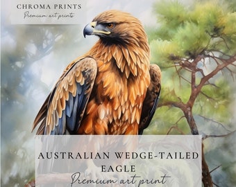 Eagle Wall Art | Bird Artwork | Watercolor Wedge-tailed Eagle | Digital PRINT | Chroma Prints