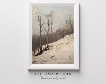 Rustic Winter Landscape Art Print - Vintage Forest Scene, Warm Tones, Cozy Home Decor - Instant Digital Download