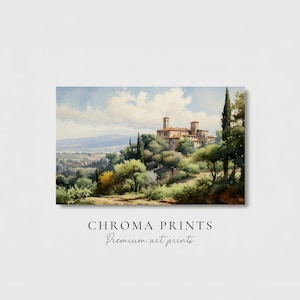 Retro European Villa Artwork, European Landscape Digital Print, Great Birthday Gift for Art Enthusiasts