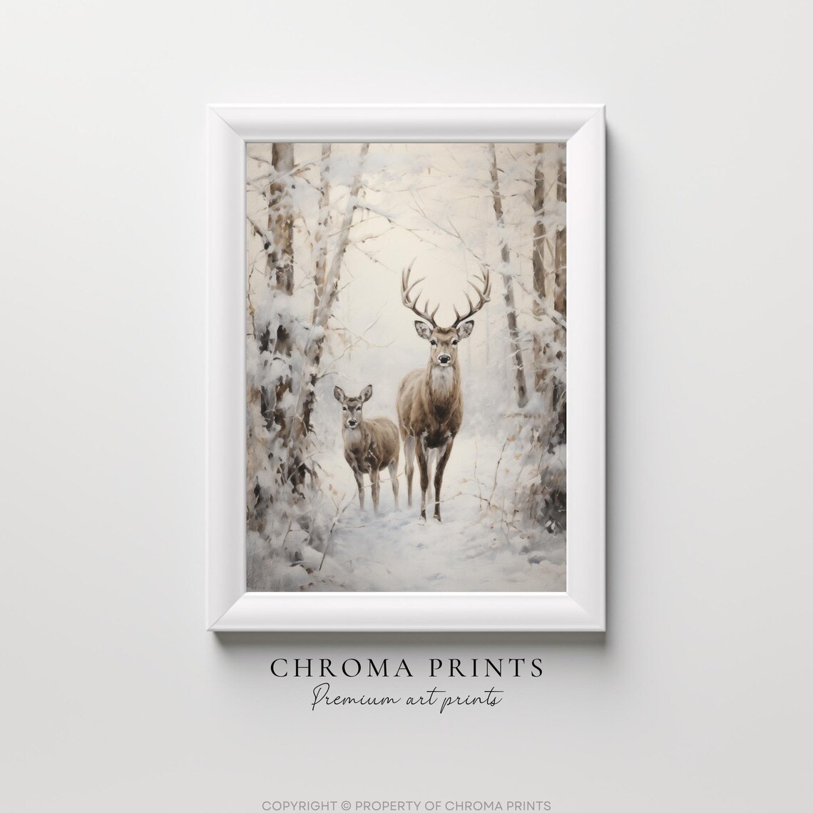 Winter Forest Art Print Vintage Style Christmas Deer Holiday Decor ...