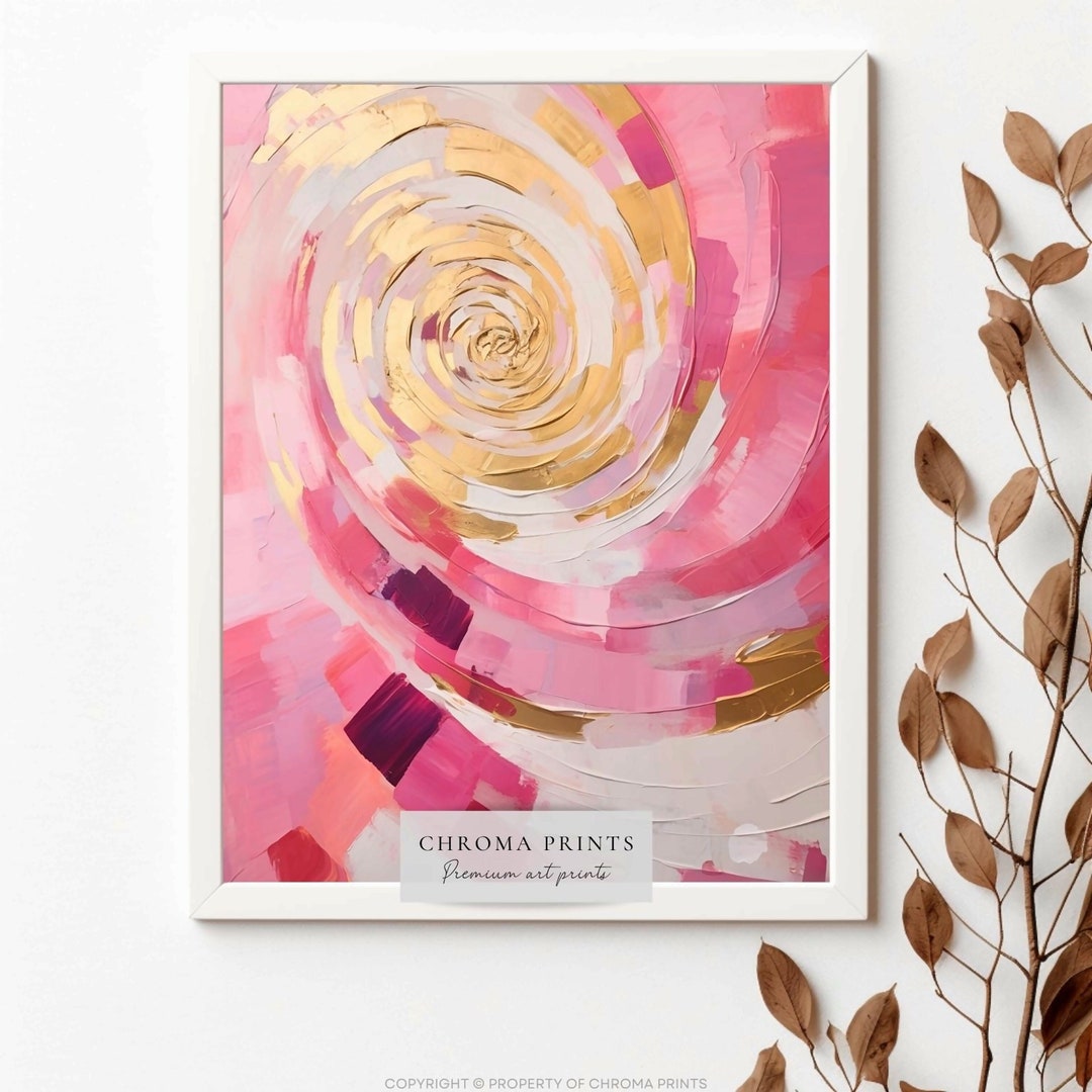Abstract Pink and Gold Art Print | Modern Brushstroke Digital Painting ...