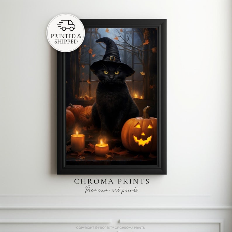 Black Cat Witch Art Print | Dark Academia Poster | Gothic Decor ...