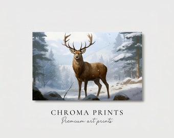 Deer Art Print, Beautiful Winter Landscape, Perfect for Christmas Decor, Digital Print