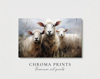 Antique Style Sheep Portrait, Atmospheric 1900s Countryside Artwork, Calming Grassland Decor, Unique Housewarming Gift