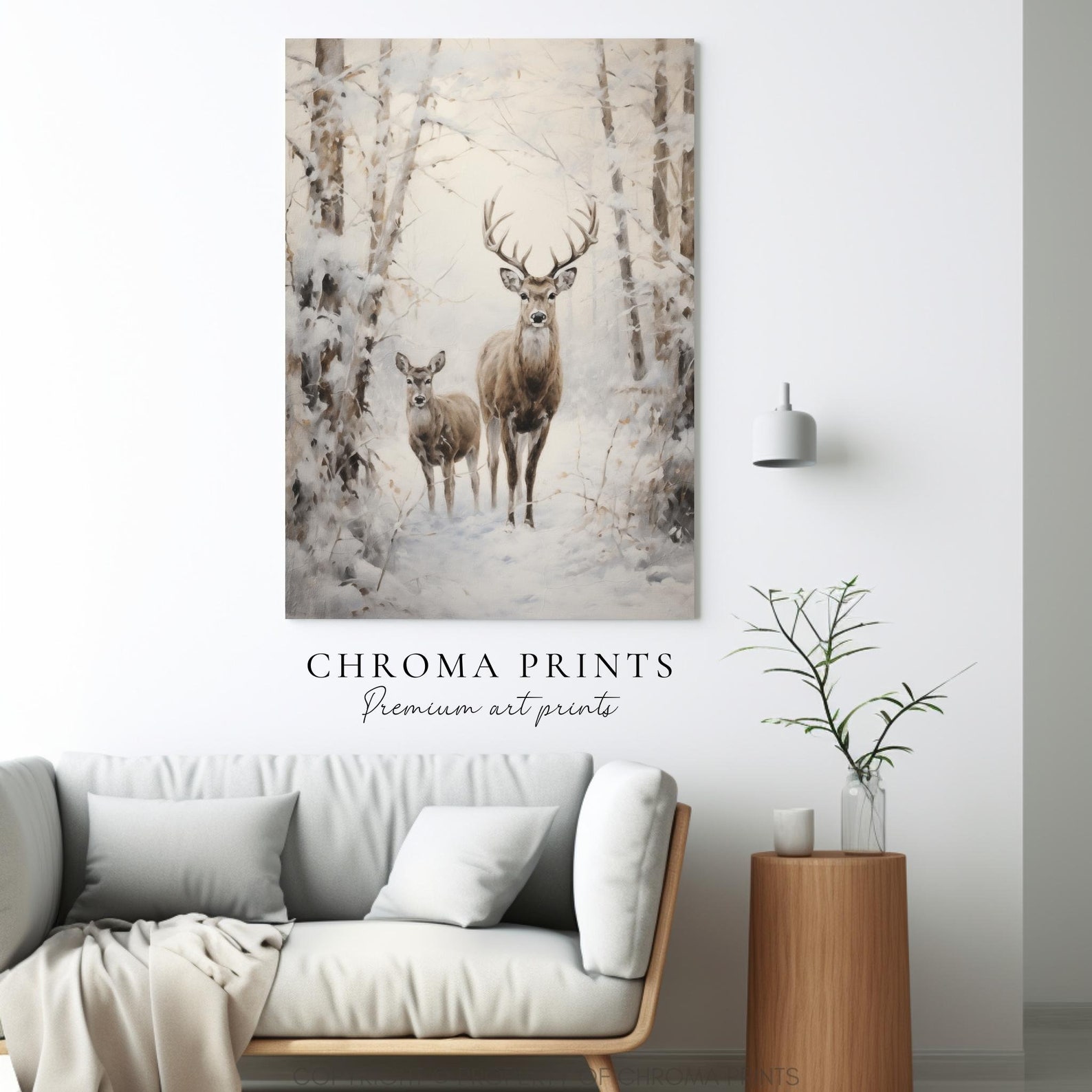 Winter Forest Art Print Vintage Style Christmas Deer Holiday Decor ...