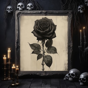 Black Rose Painting Print | Vintage Artwork | Gothic Victorian | Dark Academia | Wall Decor