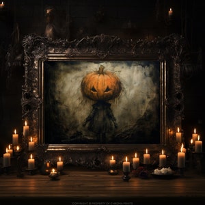 Stampa bambola testa di zucca inquietante / bambola spaventosa / inquietante Jack O Lantern / mese spettrale / bambole stregate / Accademia oscura