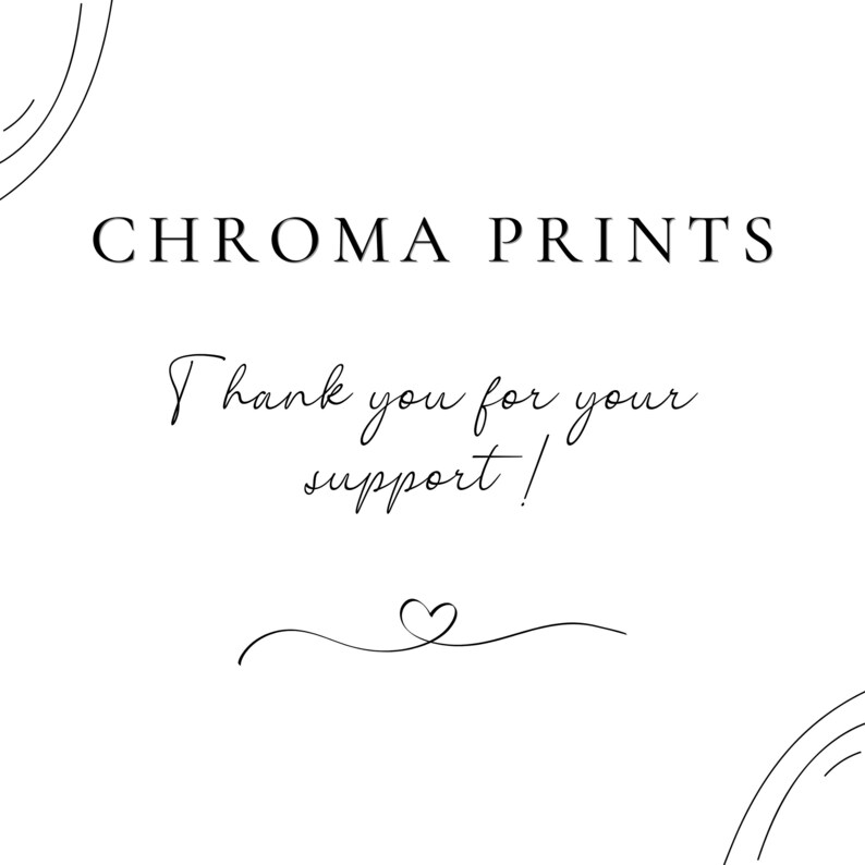 以下が含まれることがあります： 白い背景に黒い文字で「CHROMA PRINTS」と「ご支援ありがとうございます！」と書かれており、テキストの下にハートマークがあります。