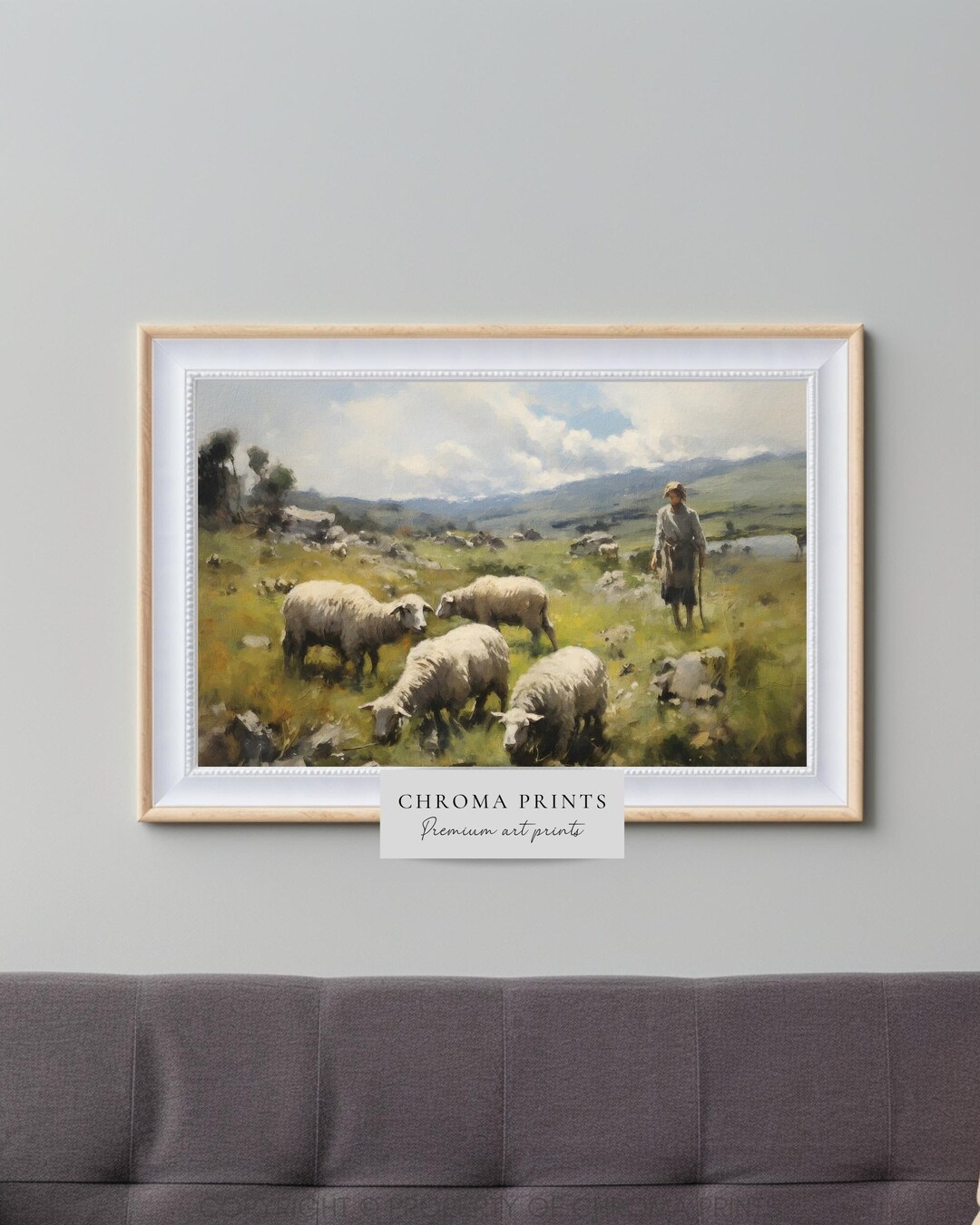 Sheep Painting | Vintage Style Landscape Print | English Farmhouse Wall ...