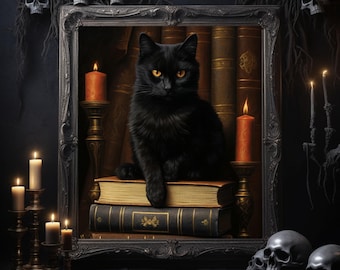 Vintage gato negro bruja arte impresión / decoración victoriana gótica / cartel de la academia oscura