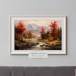 River And Trees In Autumn Painting | Vintage Rustic Country Art | Fall Decor | Digital PRINT | Chroma Prints