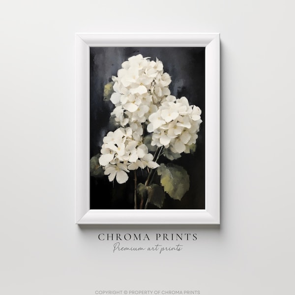 Hydrangea Painting | Flower Art | Dark Antique Botanical Wall Art | Digital PRINT | Chroma Prints