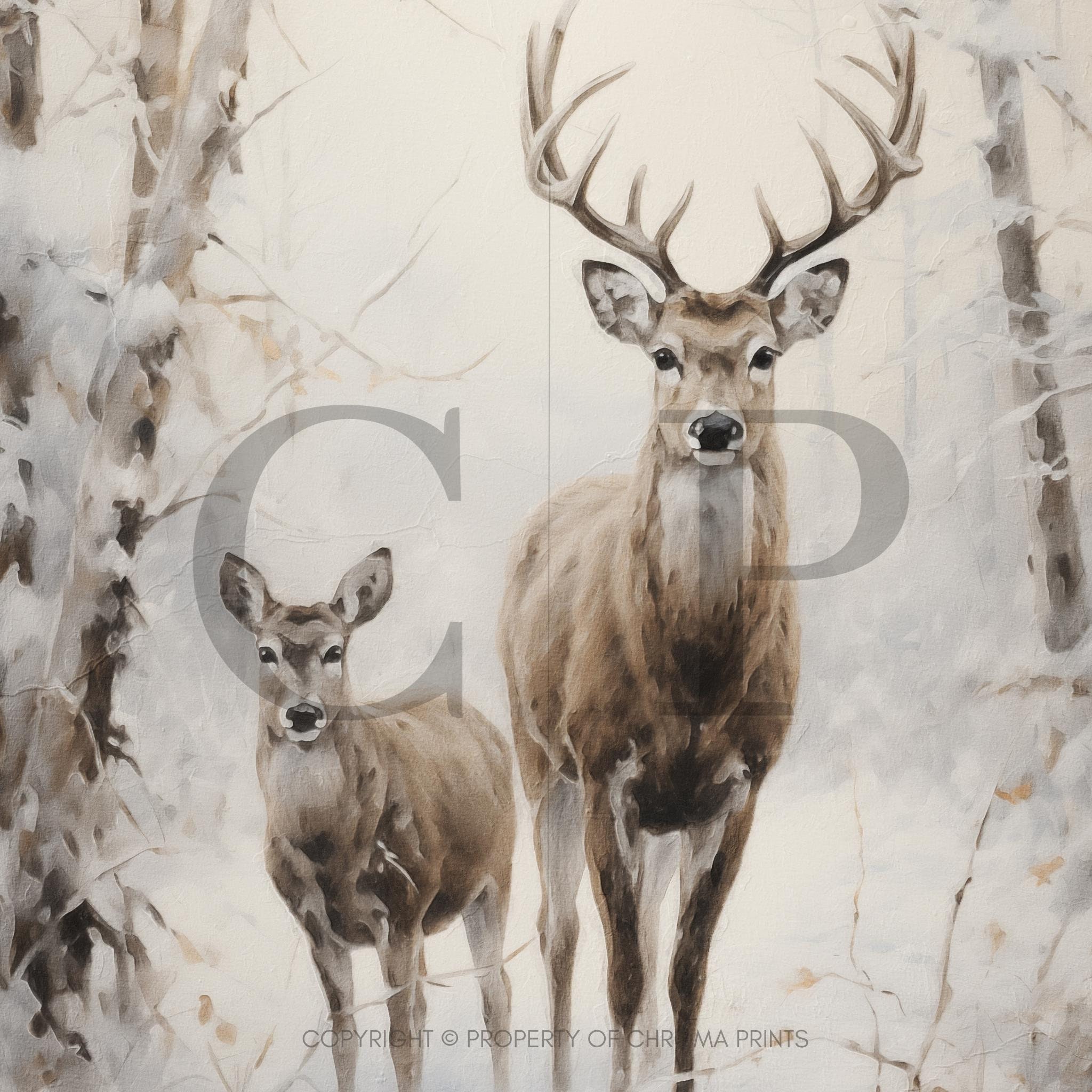 Winter Forest Art Print Vintage Style Christmas Deer Holiday Decor ...