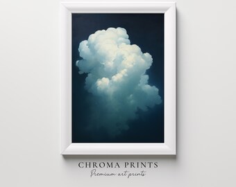 Navy Blue Cloud Print - Minimalist Dark Blue Sky Wall Art - Serene Home Decor - Unique Digital Download