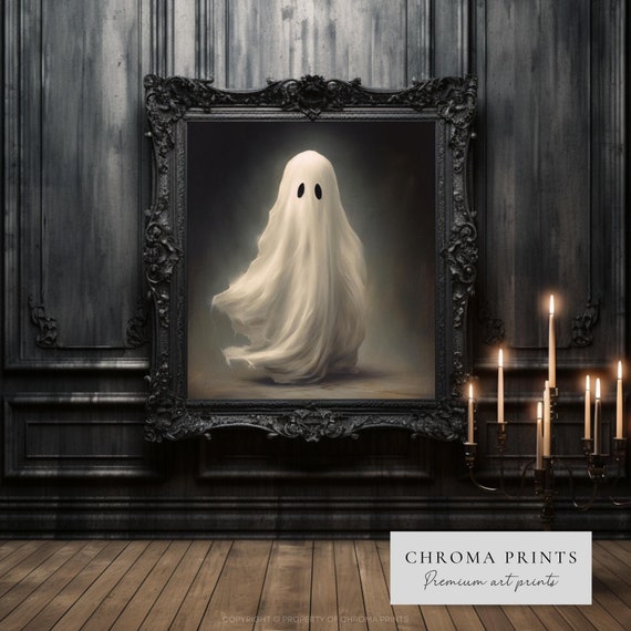Ghost Painting Print | Halloween Decor | Abstract Oil Painting | Vintage Aesthetic | Dark Academia | Cottagecore | Wall Art | Home Decor