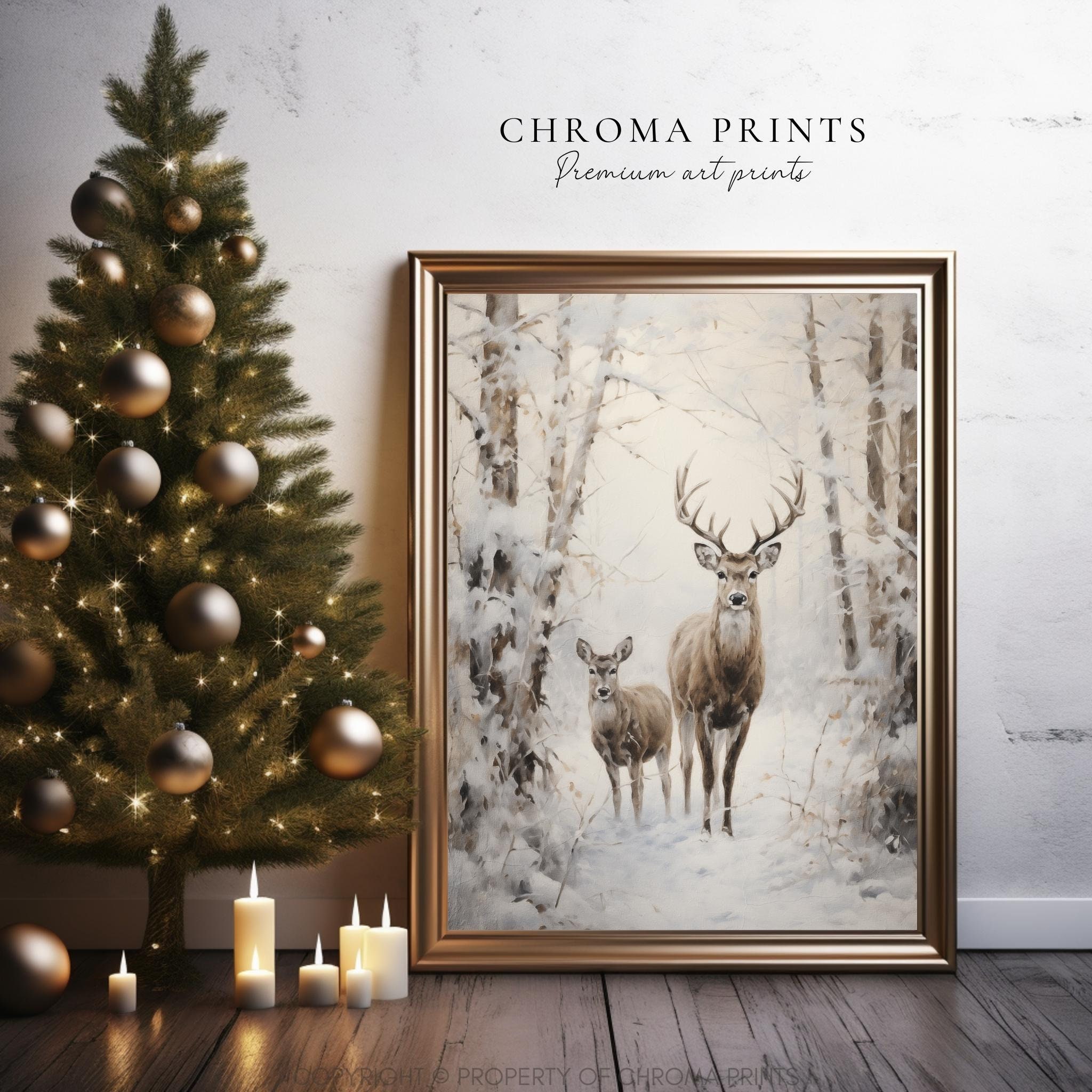 Winter Forest Art Print Vintage Style Christmas Deer Holiday Decor ...