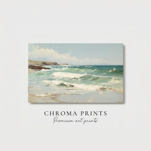Neutral Beach Art Print | Antique Oil Painting | Seascape Painting | Oceanic Artwork | Vintage Wallart | Digital DOWNLOAD