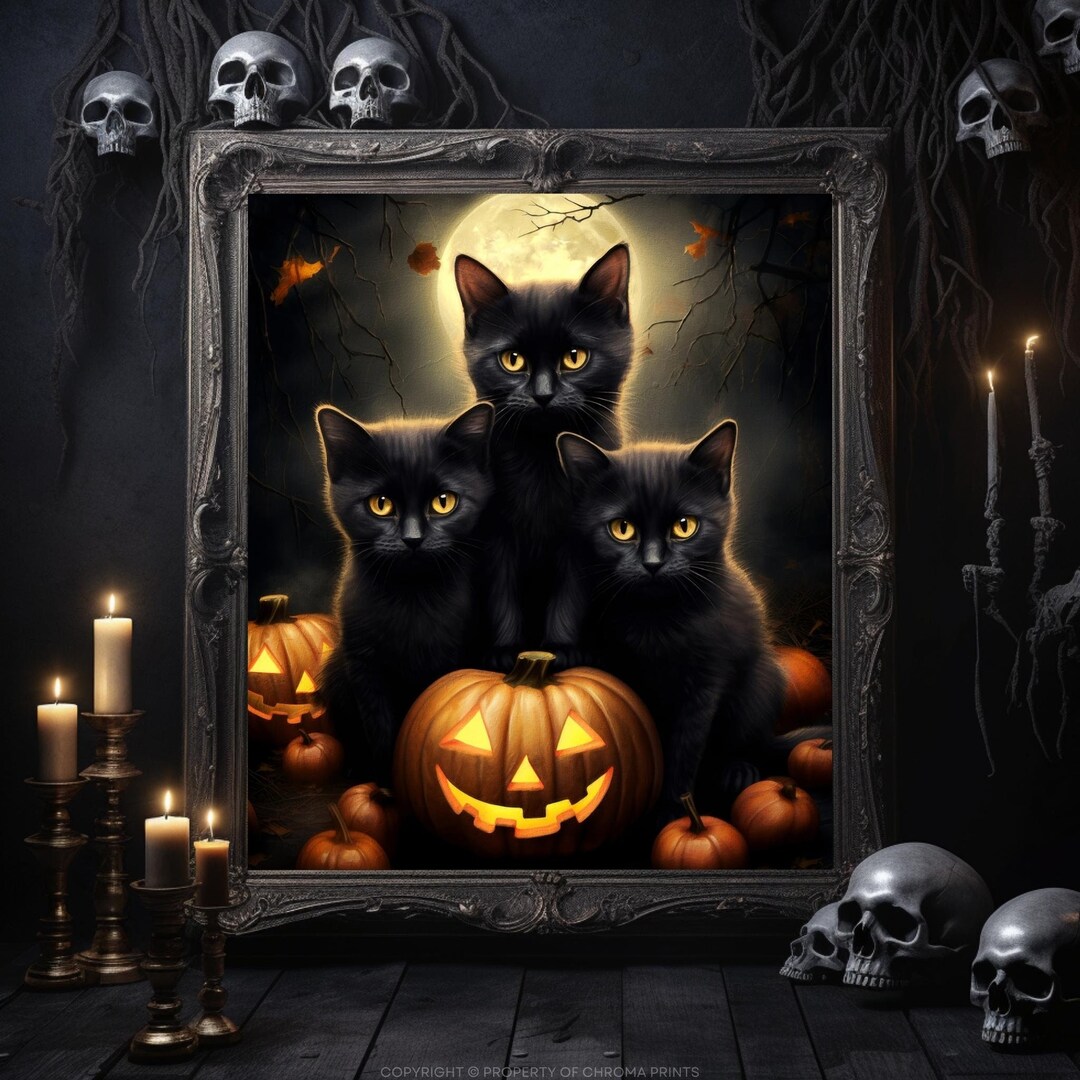 Black Cat Art Print | Vintage Gothic Poster | Dark Academia Halloween ...