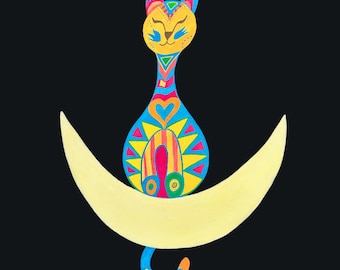 Ceramiczna podstawka Moon Cat | Oryginalne dzieło sztuki w stylu boho