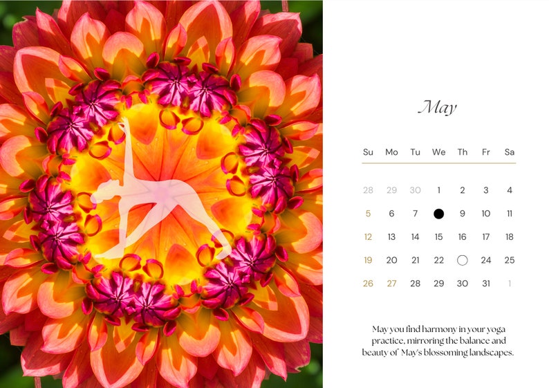 Yoga Calendar 2024 Printable Digital Yogaart Calendar A4 Etsy