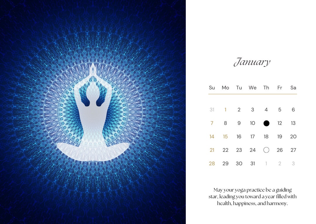 Yoga Calendar 2024 Printable Digital Yogaart Calendar A4 Landscape