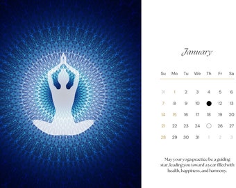 Yoga Calendar 2024 Printable  * Digital YogaArt Calendar* A4* Landscape Table Calendar *  Instant download * Yoga Studio Decor