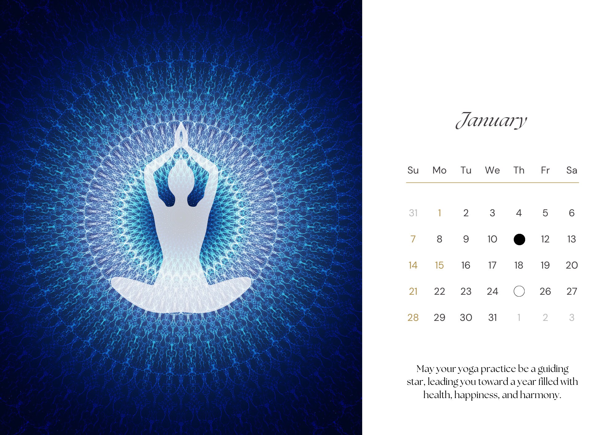 Yoga Calendar 2024 Printable Digital Yogaart Calendar A4 Landscape