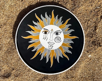 Ceramiczna podstawka z mandalą Słońce i Księżyc | Boho Home Decor I Prezent na jogę i uważność