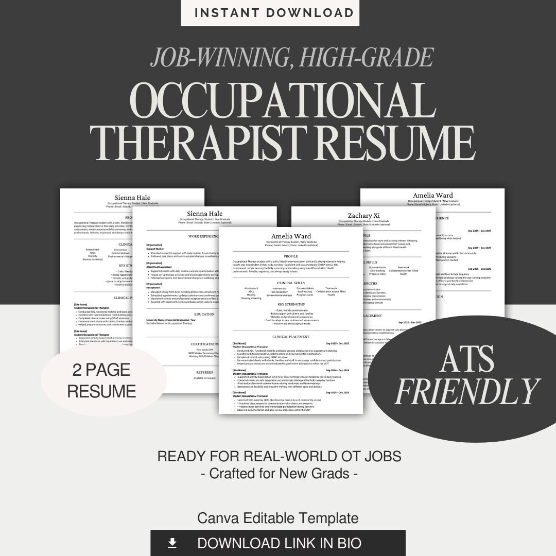 Occupational Therapist Resume Template | ATS Friendly, 2-page (canva ...