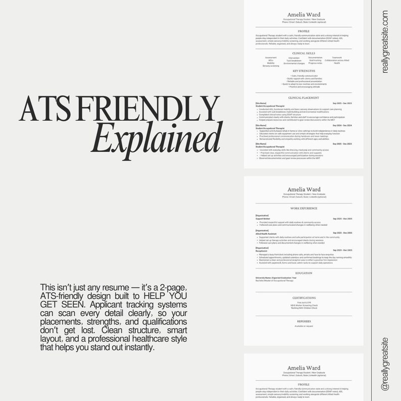 Ats Style Occupational Therapist Resume Template | ATS Friendly, 2-page (canva ...