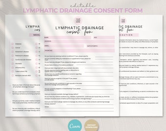 Lymphatic Drainage Consent Forms Template for Estheticians (Customizable Canva Template)