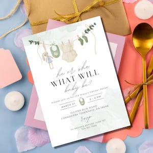 Gender Reveal Invitation Template Editable | Minimalist Baby Shower Invite Digital | Oh Baby Party Announcement Canva