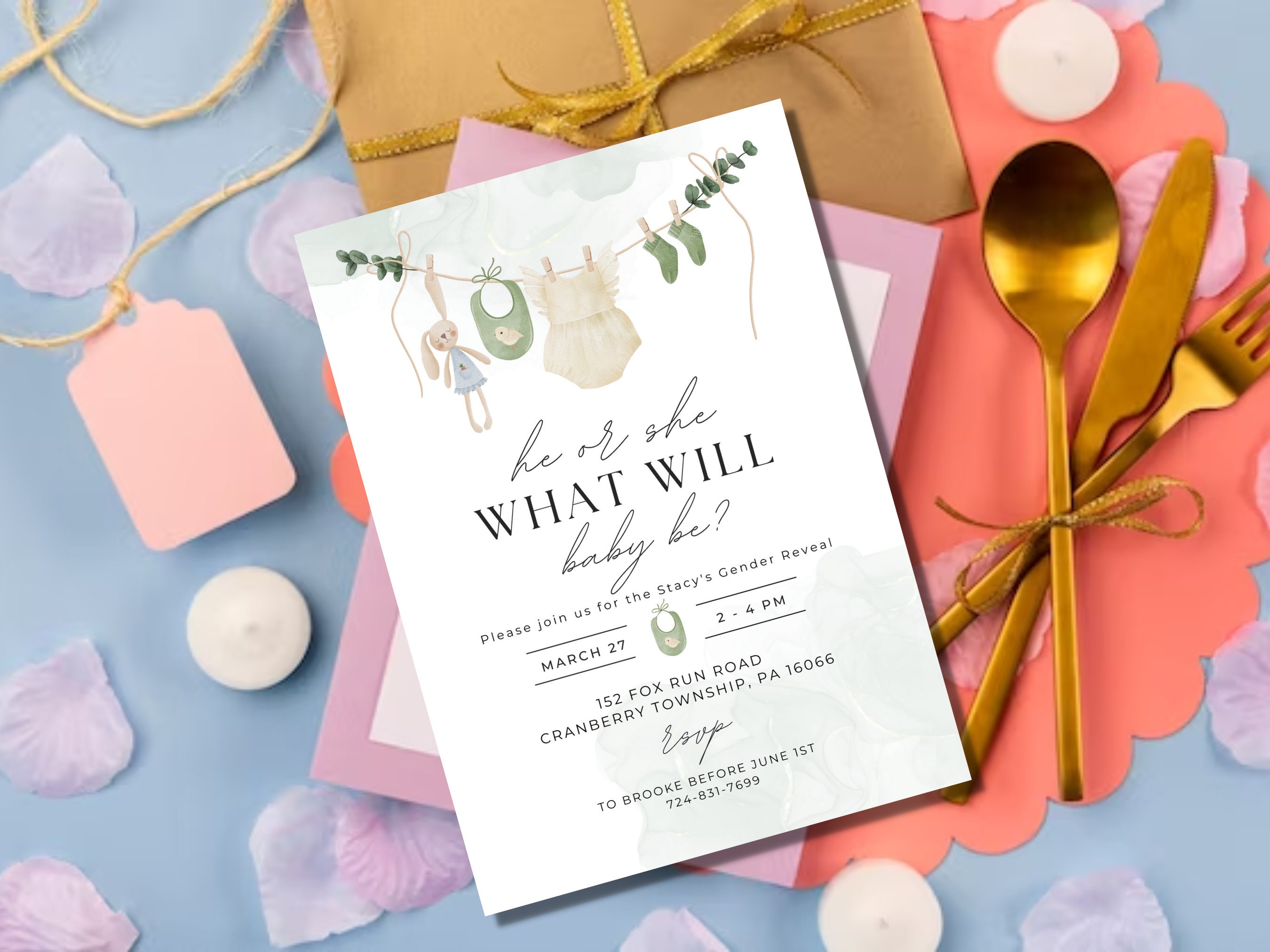 Gender Reveal Invitation Template Editable | Minimalist Baby Shower Invite Digital | Oh Baby Party Announcement Canva