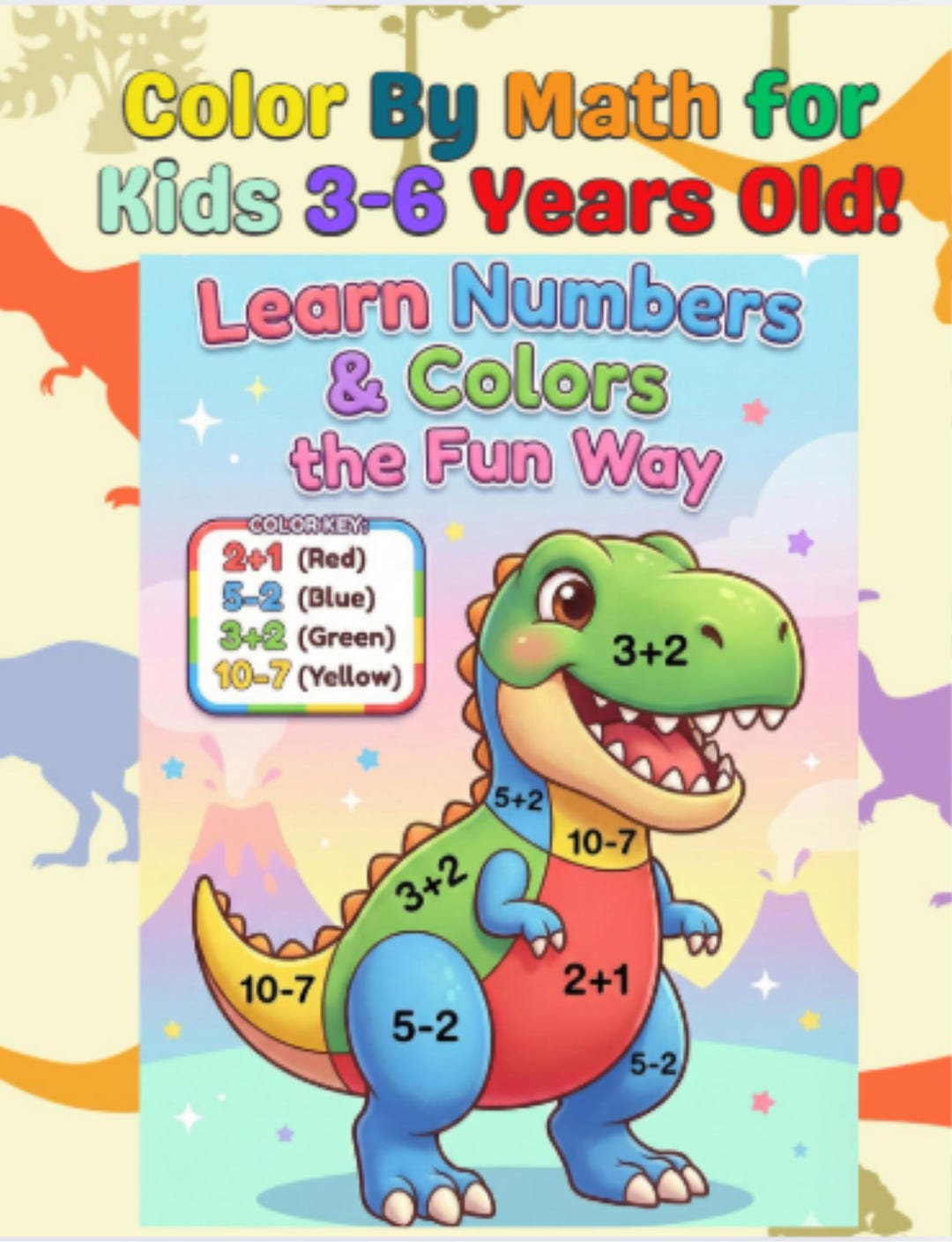 Color by Math Printable Dinosaur Activity Kindergarten Addition and ...