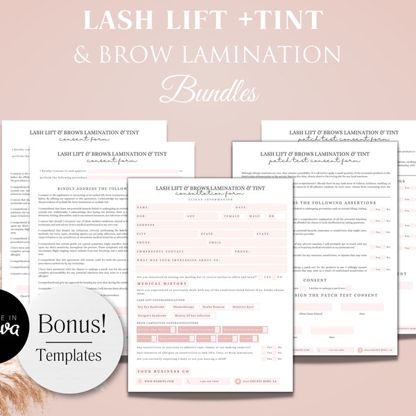 Lash Lift And Tint | Editable Lash Lift Consent Form | Lash Lift And Tint Consent Form | Eyelash Consent Form | Lash Lift Intake Form
